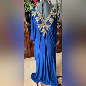 Embellished Royal Blue Caftan with Gold Beading